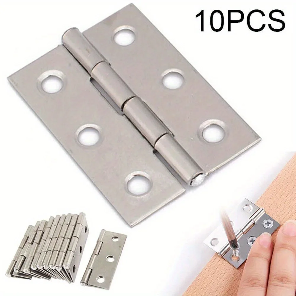 10pcs Stainless Steel Door Hinges Cabinet Doors Windows Wooden Box Flat Hinge Home Furniture Hardware Accessories