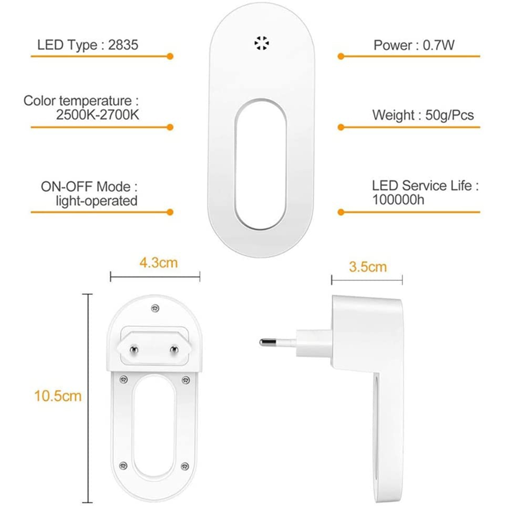 EU/US Plug Wall Night Light Socket With Twilight Sensor 1 Pcs Warm White Lamp Energy Saving For Kids Room, Bedroom, Stai
