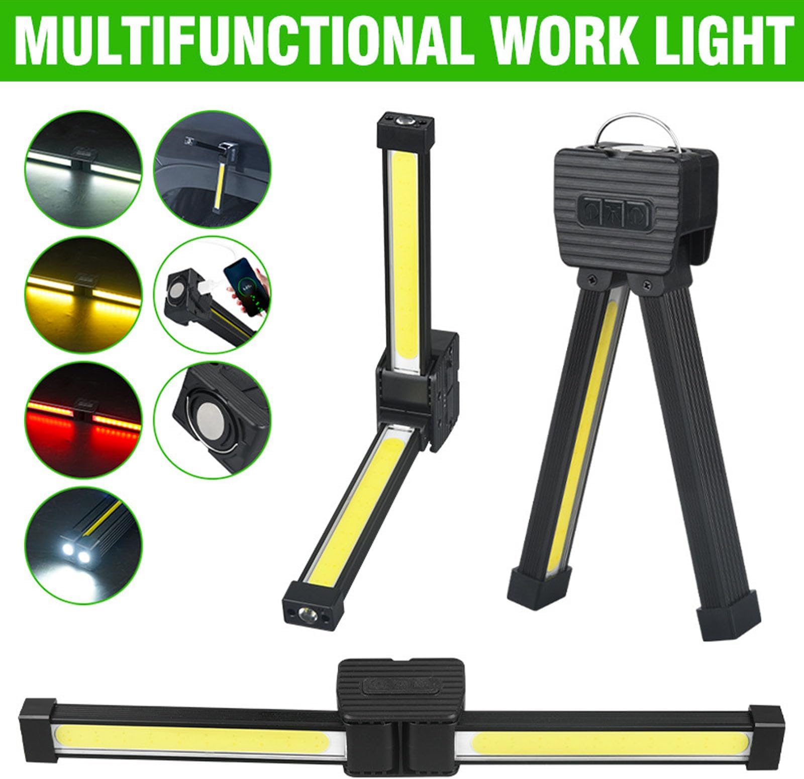 Posing Lamp Gym, 7th Gear Dimming, Portable Magnet LED Flashlight with Hanging Hook, Magnetic Work Light wit