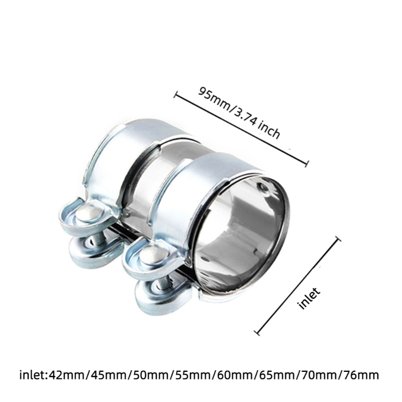 ステンレス鋼エキゾーストクランプ,チューブパイプコネクタ,ジョイナースリーブクランプ,調整可能なチップ,45mm, 50mm, 55mm, 60mm, 65mm, 70mm, 76mm