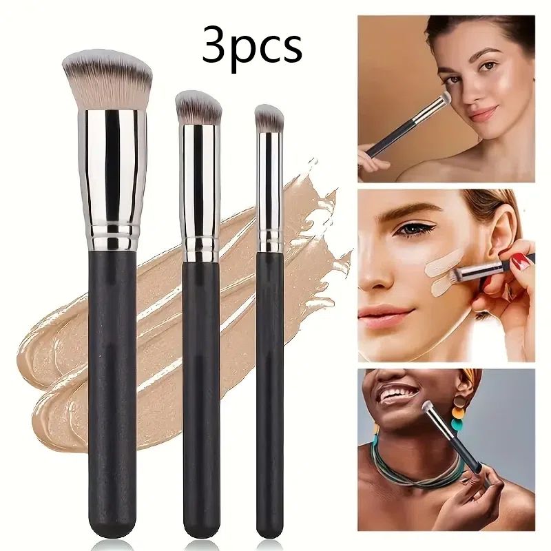 1/3pcsMakeup Brush Set, Concealer and Foundation Makeup Brush- Nylon Bristlefor All Skin Types, ABS HandleConvenient Travel Size