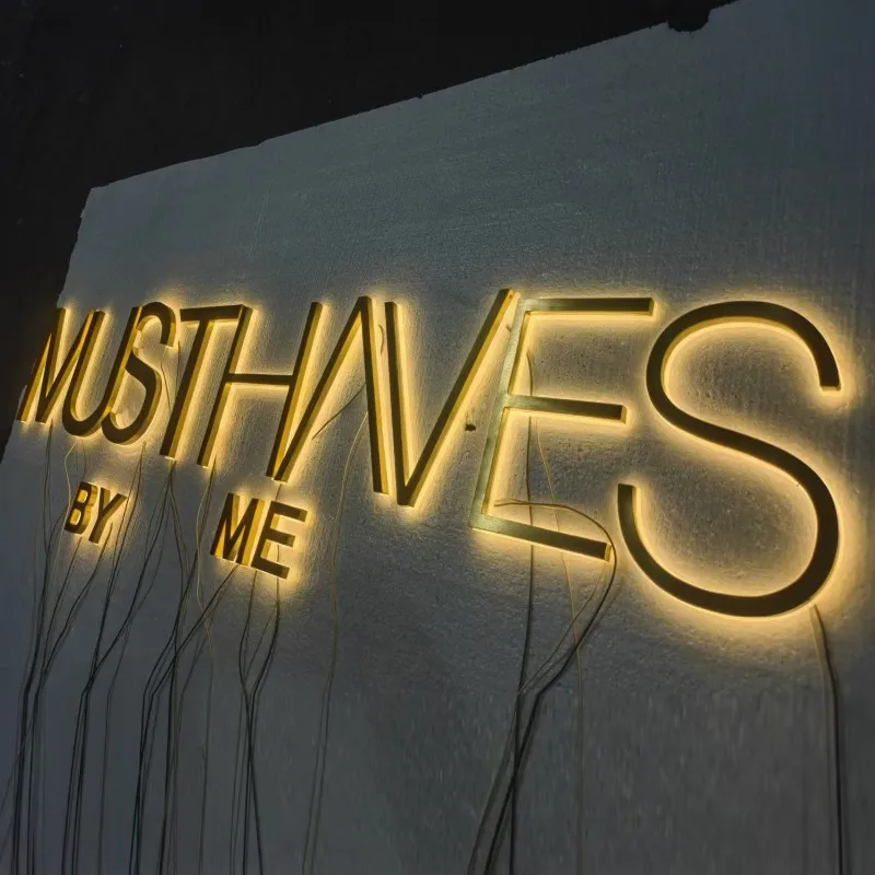 Insegne con lettere a LED retroilluminate personalizzate per esterni in acciaio inossidabile, segnaletica per negozi con illuminazione posteriore a LED, lettere con nome pubblicitario a LED illuminate con halo