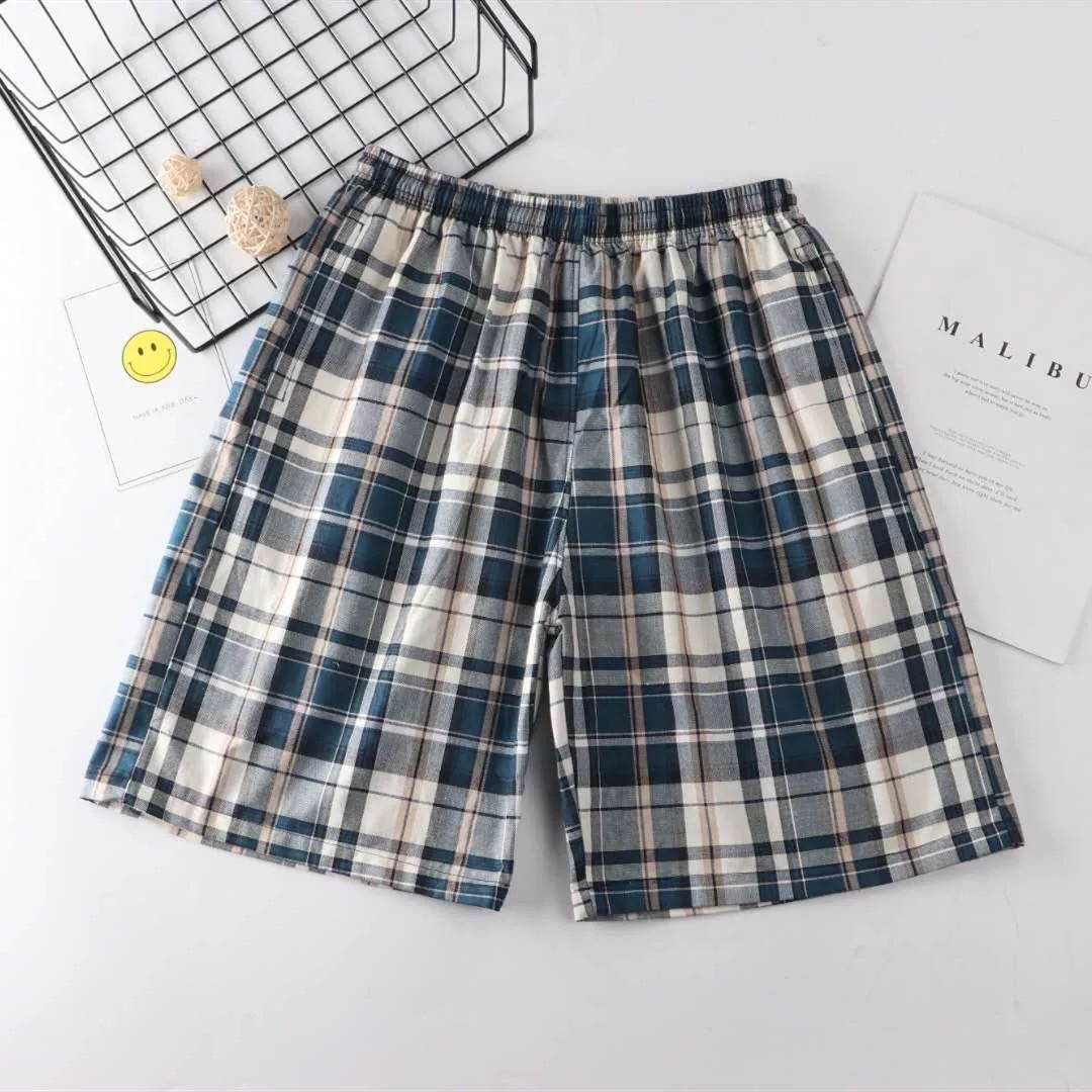 Ropa interior 100% de algodón para hombre, Boxers, pantalones cortos, ropa de dormir informal para hombre, calzoncillos a cuadros, ropa de casa holgada y cómoda, pantalones cortos para dormir