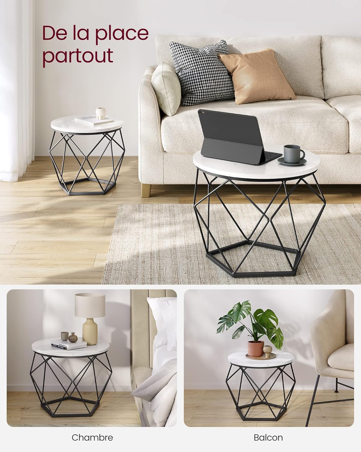 Zeitlich begrenzter Rabatt--VASAGLE Couchtisch rund, Set of 2, Wohnzimmertisch, Beistelltisch, modern, removable table plate