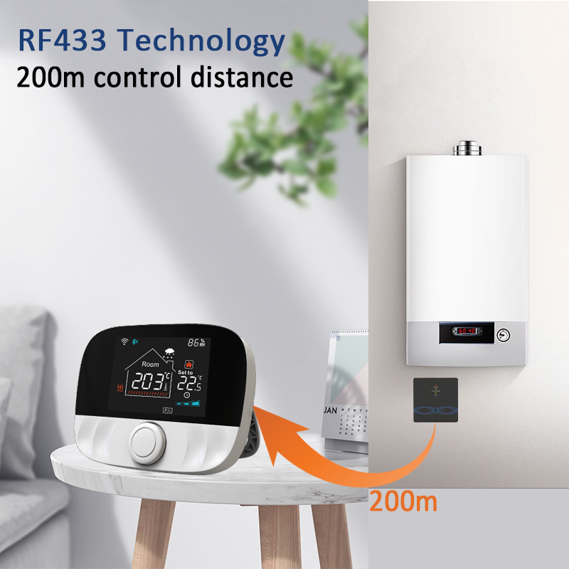 Беспроводной термостат газового котла RF433 WiFi Tuya, умный контроллер температуры, приемник и датчик влажности с Alexa Google Yandex