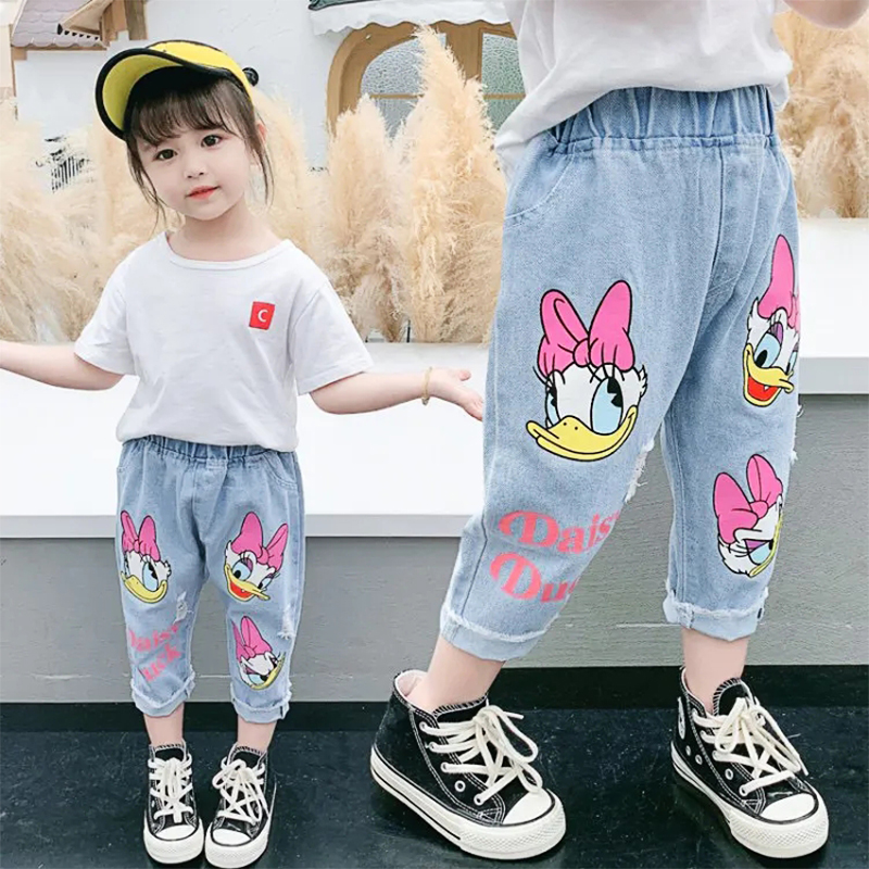 Primavera Verano niños dibujos animados Daisy Jeans finos niñas pantalones vaqueros sueltos niños moda Casual pantalones para 2-6 años