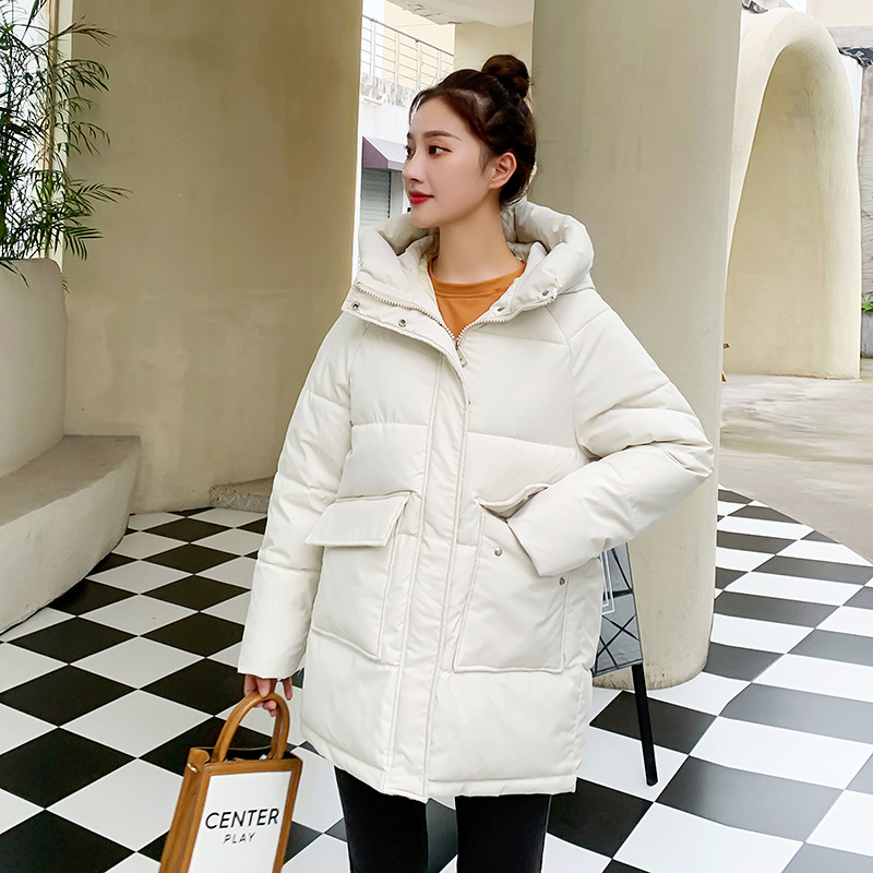 Abrigo de plumón de algodón con capucha para mujer, Parkas gruesas de gran tamaño, Chaqueta larga media, color negro y café, Invierno