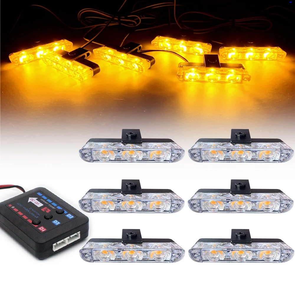 3 LED rejilla delantera de coche luces estroboscópicas de policía lámpara de advertencia de Flash rojo azul amarillo vehículo de rescate iluminación de señal intermitente de emergencia