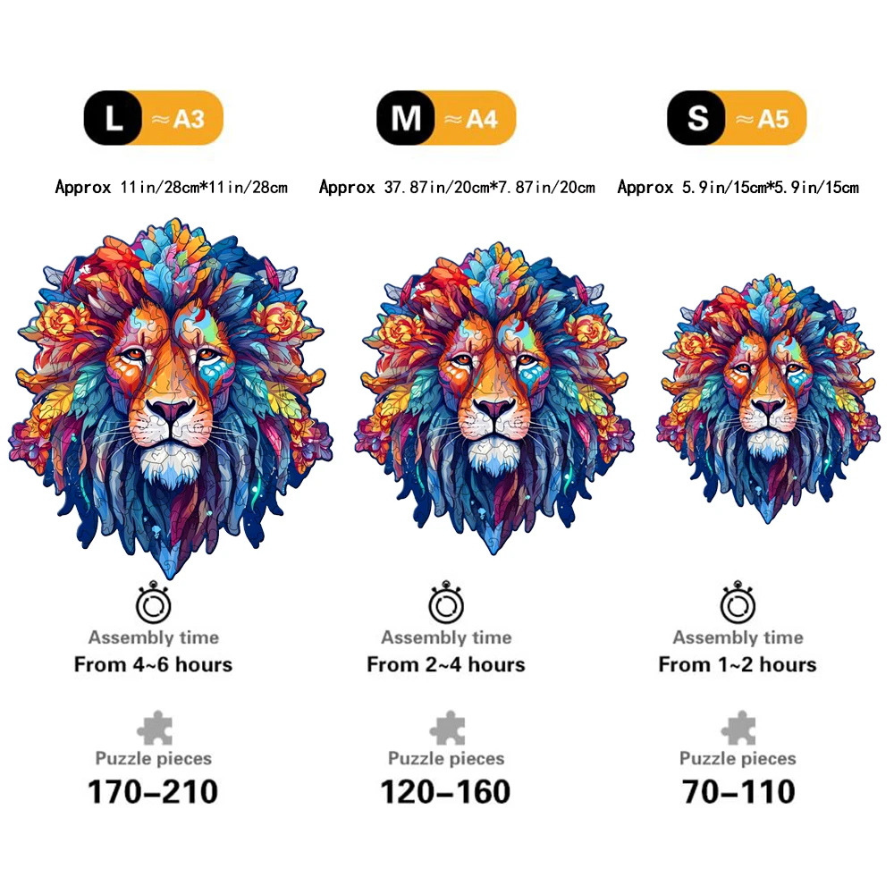 Wooden Puzzle Model Assembly Three Dimensional Irregular Shaped Animal Lion Pattern Wooden Puzzle Puzzle Decompression Hand Asse