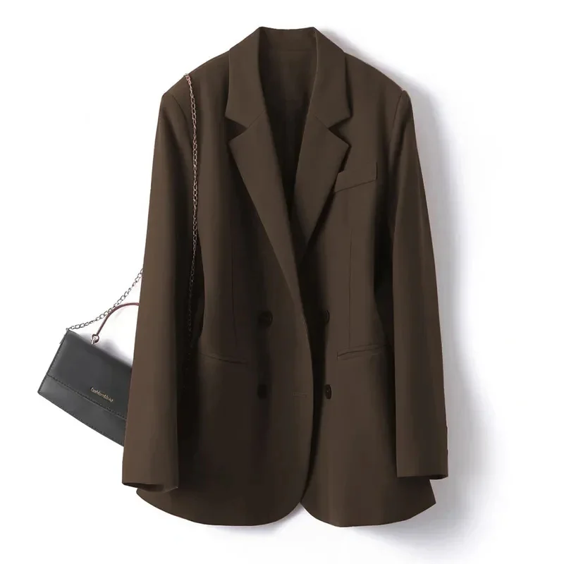 Vintage Lining Jacket For Women Blazer Light Luxury High-End Suit Jacket For Women 2025 New Casual Loose Temperament Coffee Colo
