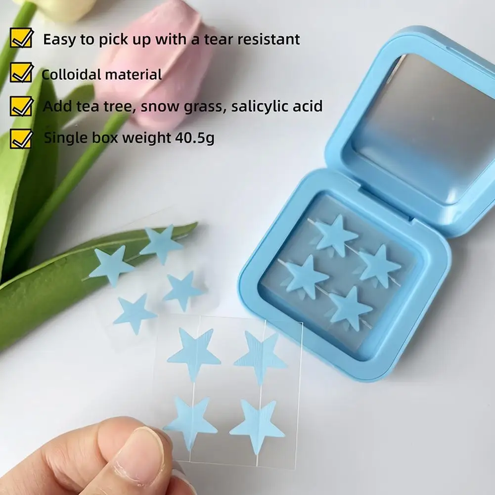Blue/Yellow Stars Hydrocolloid Pimple Patches with Mirror Storage Box,Acne Spot Stickers For Face,Temporary Mirror Makeup Tool