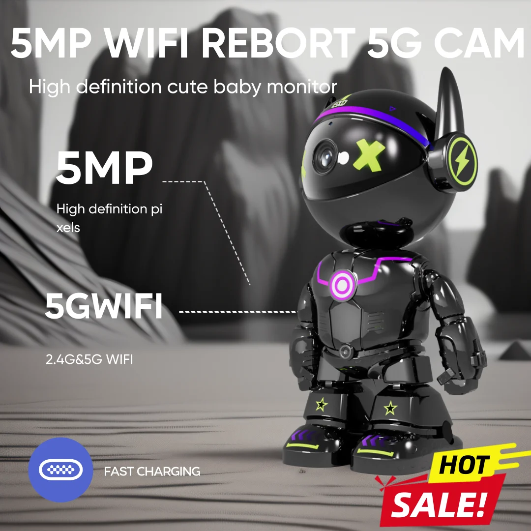 Cámara inalámbrica 360 del robot de la seguridad del hogar de la cámara IP de 5MP PTZ WIFI °   Monitor de bebé interior con lente invisible y seguimiento automático de audio bidireccional