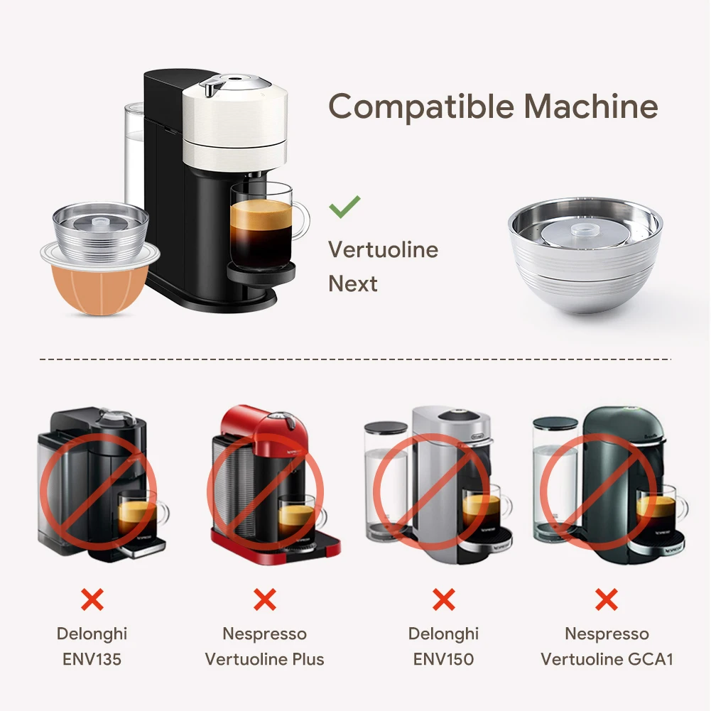 Многоразовые кофейные капсулы только для Nespresso Vertuoline Next, кофемашина из нержавеющей стали, флитерные капсулы для кофе для Vertuo Next