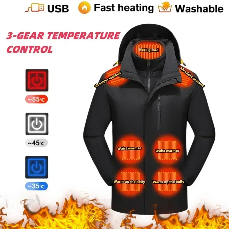15 Zonen Heiz jacke Herren Winter Outdoor 3 in 1 dicken wind dichten Mantel USB Heiz kleidung Damen Casual Ski wasserdichten Parka