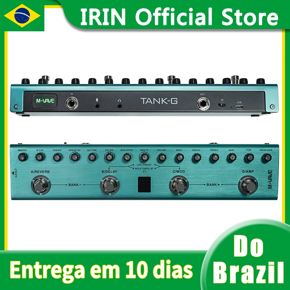 Pedal multiefeitos para guitarra M-VAVE Tank-G 36 predefinições 9 slots de pré-amplificador 8 slots de cabine IR 3 efeitos de modulação/retardo/reverberação