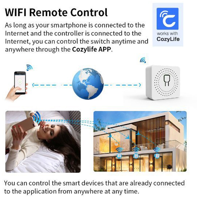 Interruptor inteligente Wifi 16A Mini Wifi DIY interruptores de luz compatible con Control bidireccional interruptor inalámbrico para hogar inteligente funciona con la aplicación Cozylife