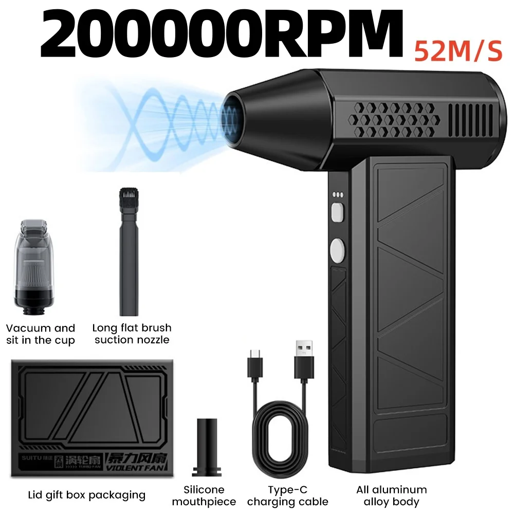 200000 Potente soplador de nieve RPM, ventilador de conducto de alta velocidad, Mini ventilador Turbo Jet, Motor sin escobillas de mano, soplador de aire eléctrico, secador de coche
