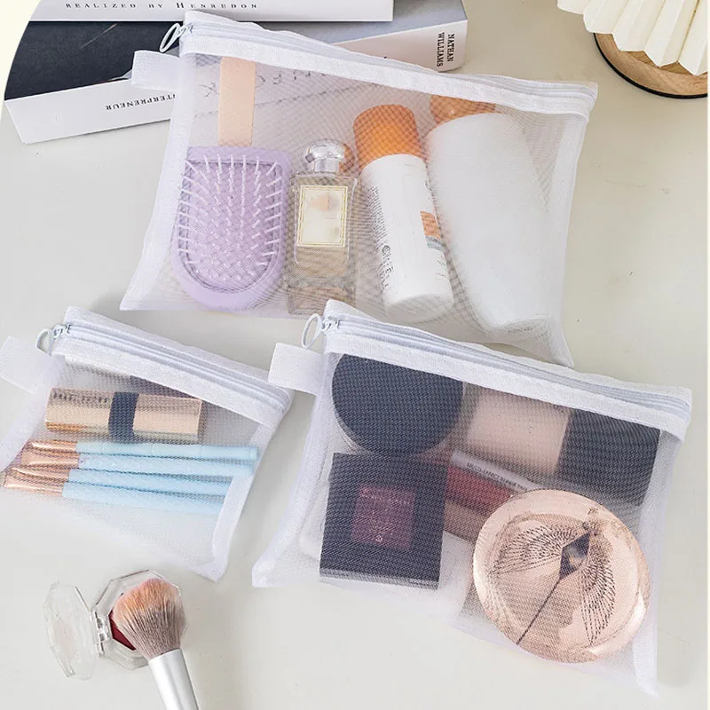 Fashion Small Large Black Organizer Toiletry and Makeup Pouch Transparent Mesh Zipper Cosmetic Bag Women Necessary Organizer