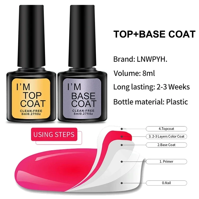 4 unids/set capa superior y capa Base Kit de esmalte de uñas de Gel transparente manicura semipermanente Soak Off LED juego de barnices de Gel UV