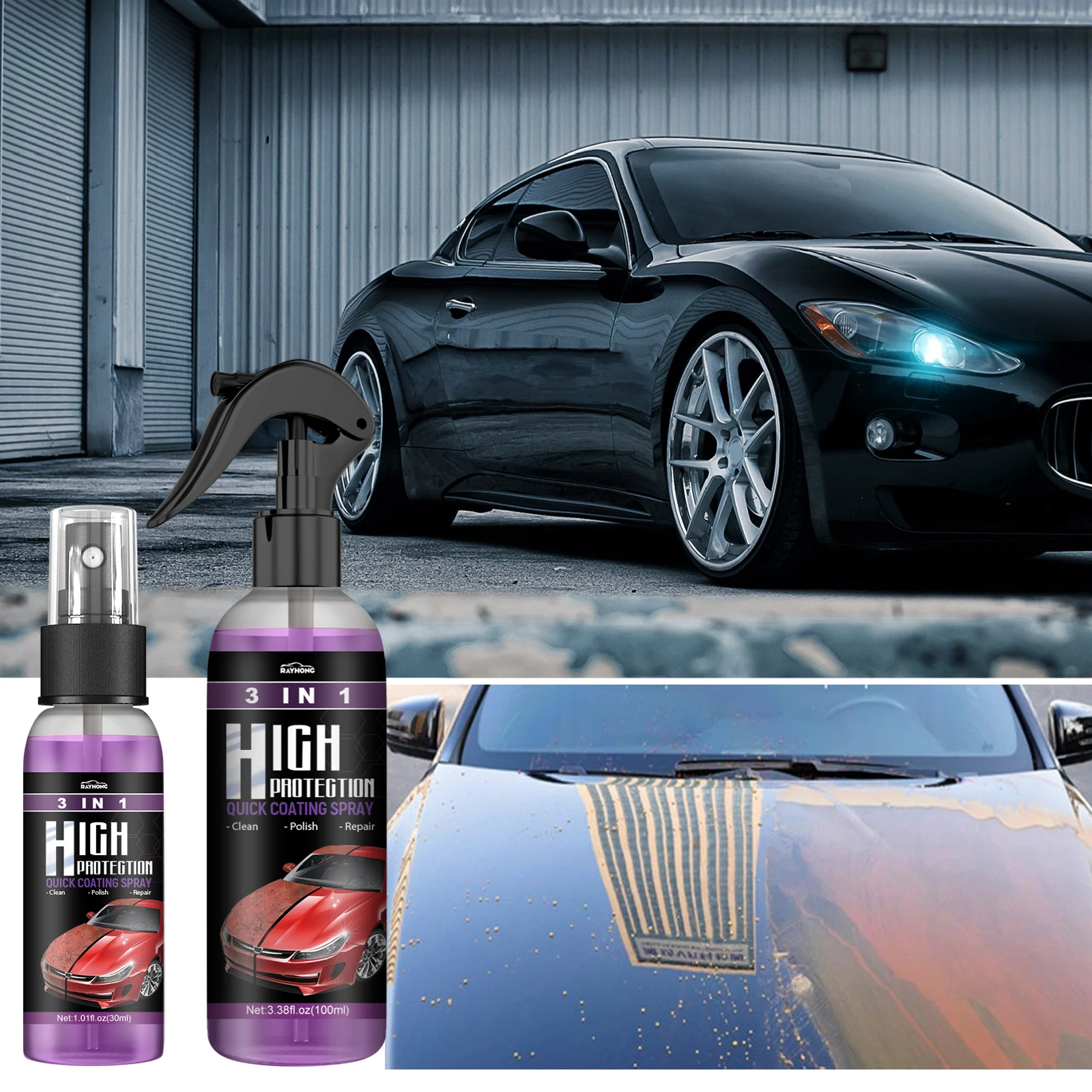 Rayhong 3 in 1 Rivestimento in ceramica per auto Nano Agente di rivestimento Rivestimento in cristallo Liquido idrofobico Anti-graffio Rivestimento in cera per auto Auto Poli