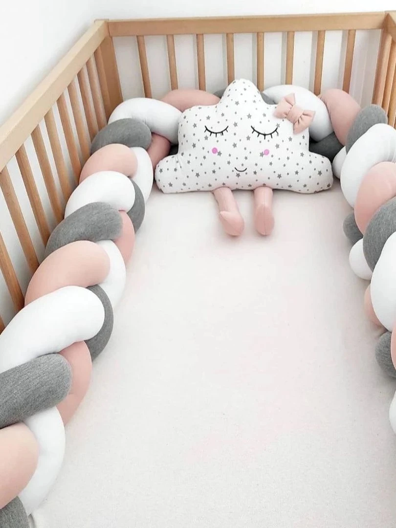 1m/2m/3m/4m nó trança pára-choques infantil berço protetor de almofada de pelúcia berço anti-colisão decoração do quarto cama do bebê pára-choques