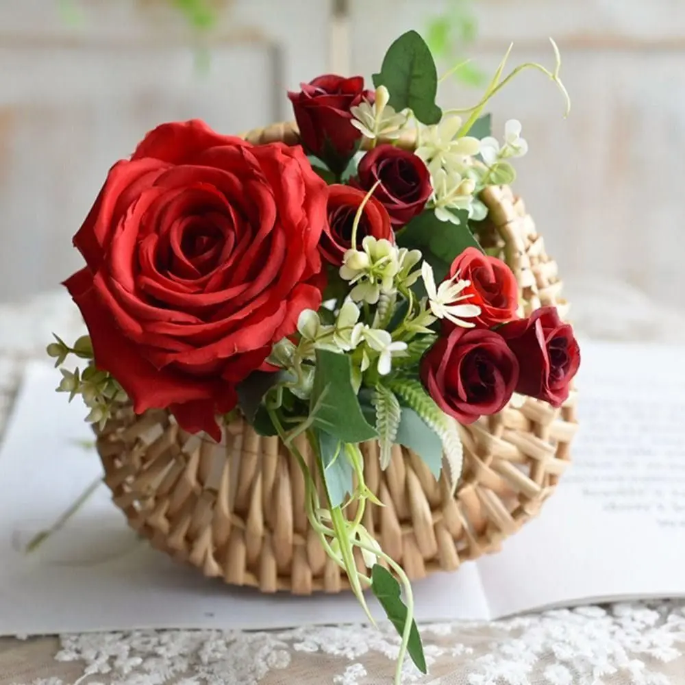 Cesta de boda tejida de ratán de sauce, almacenamiento de media luna de mimbre con asa, cestas de flores resistentes para niñas, contenedor de artículos diversos para Picnic en casa