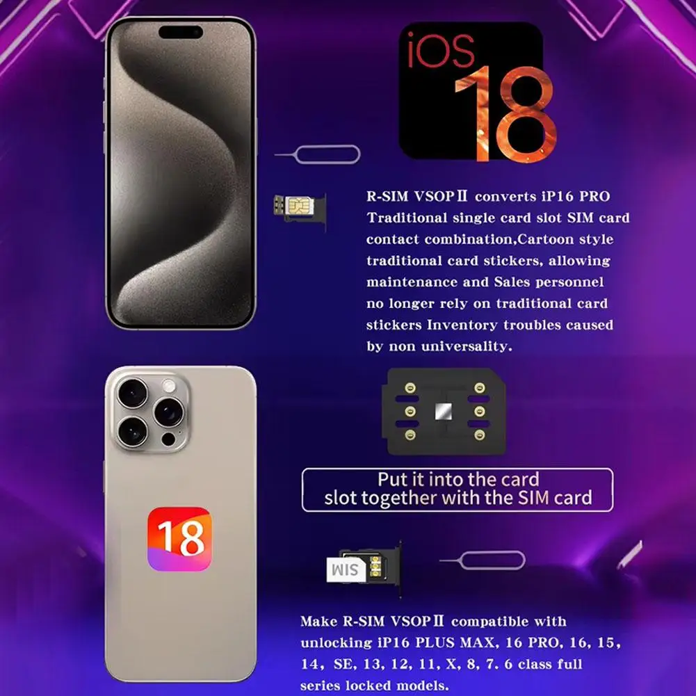 R-SIM VSOP 2 для ios 18, разблокировка sard для iPhone 13–16, серия Dual sim, новая упаковка