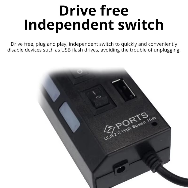 Hub de extensión de interruptor, concentrador USB 2,0 de 7 puertos, concentrador de extensión USB para ordenador, divisor One Drag Seven USB2.0, PC, portátil y de escritorio