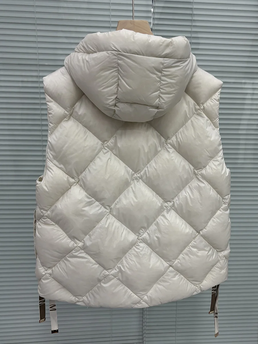 Schinteon femmes 90% duvet de canard blanc gilet avec capuche décontracté sans manches veste Simple couleur unie à la mode automne hiver haut nouveau