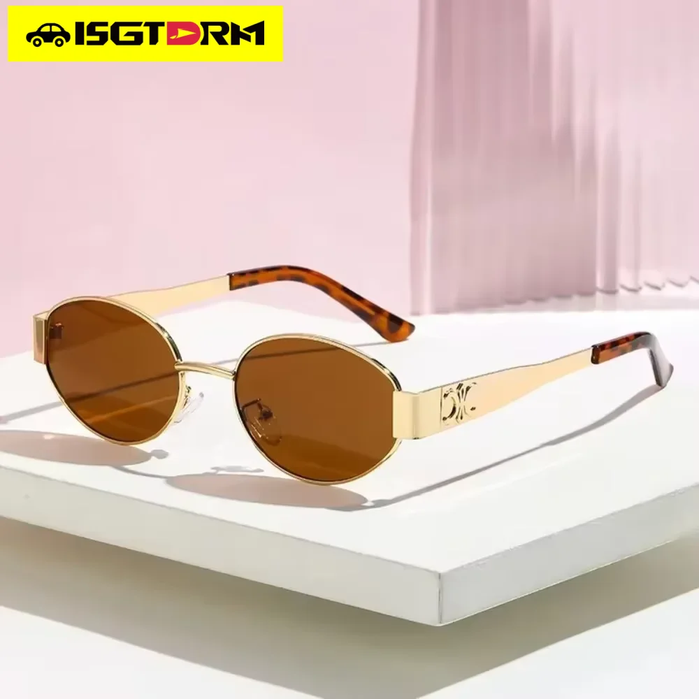 IGSTDRM หรูหราโลหะยี่ห้อแว่นตากันแดดสําหรับบุรุษและสตรี Unisex Designer แฟชั่นแว่นตากันแดดรูปไข่ Unisex สไตล์แว่นตา Shades