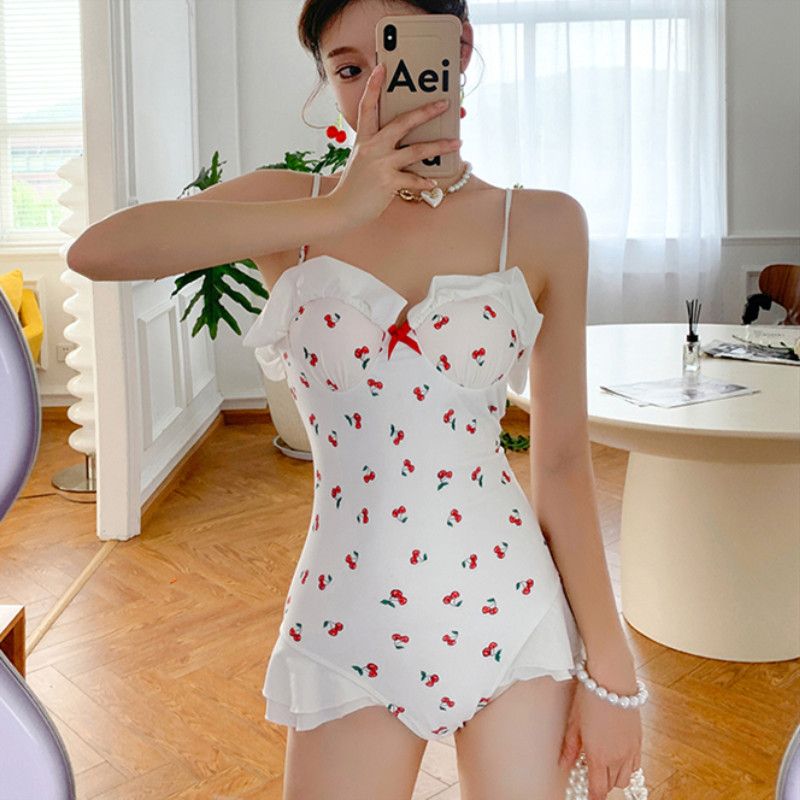 Phụ Nữ Một Mảnh Đẩy Lên Vintage Monokini Băng Lưng Anh Đào In Đồ Bơi Đi Biển Mùa Hè Bodysuit Flouching Bơi Bikini