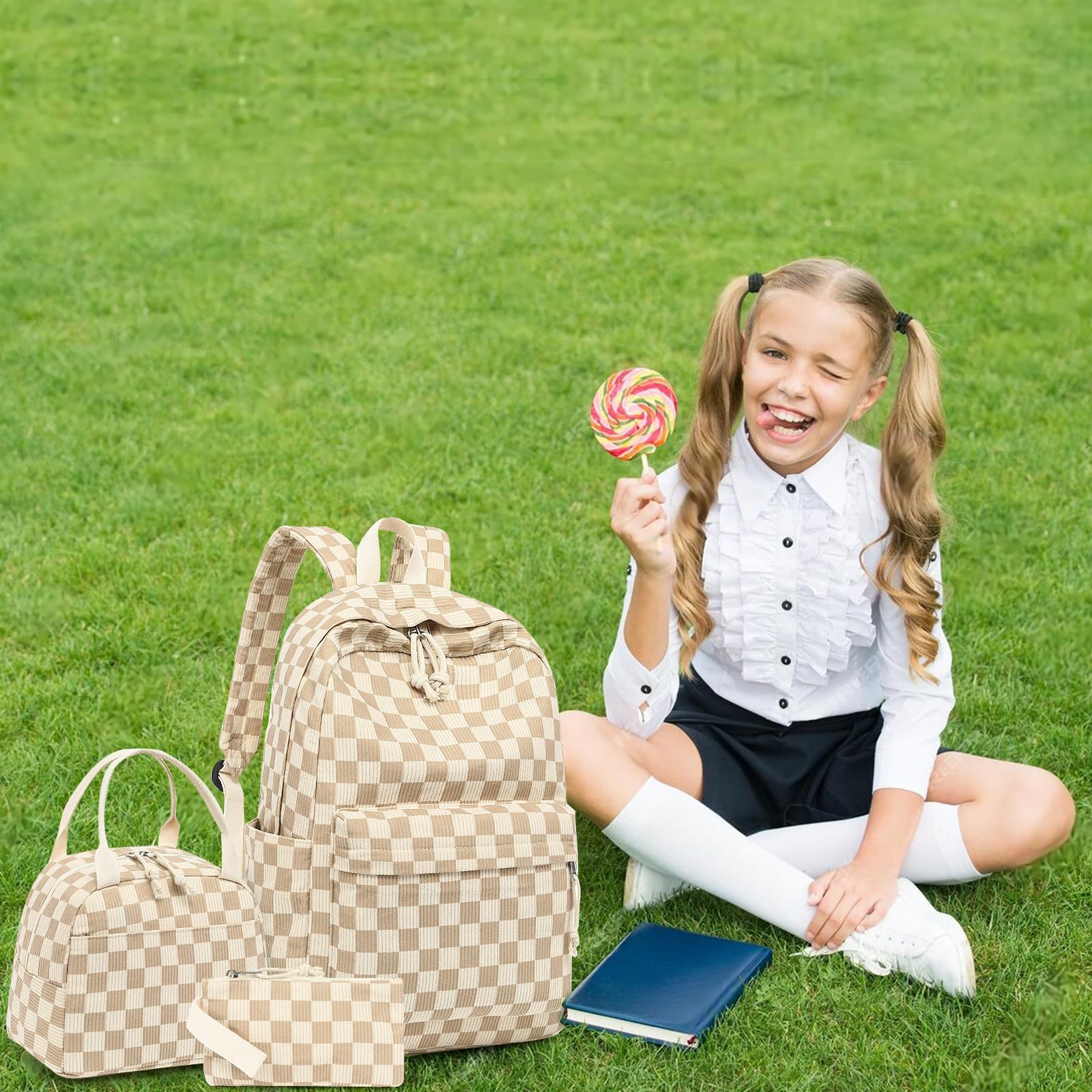 코듀로이 3Pecs/청소년을위한 학교 가방 세트 대학 스타일 배낭 여성 소녀 솔리드 컬러 여성 배낭 학생 Schoolbags