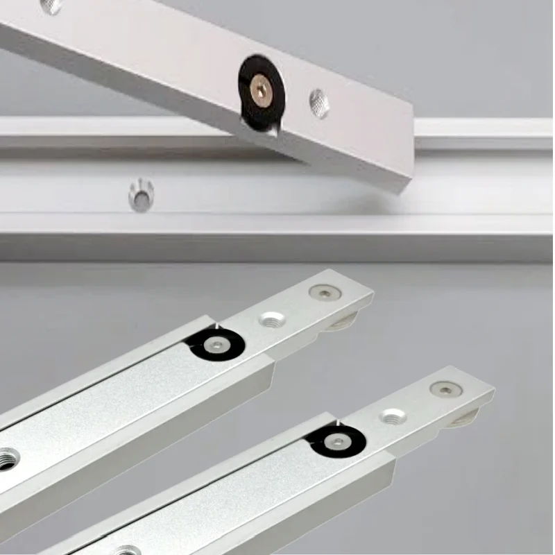 Kit deslizante de barra de inglete con ranura en T, deslizador de junta oblicua de riel en forma de T de aleación de aluminio con ruedas, guía de barra en forma de T no perforada