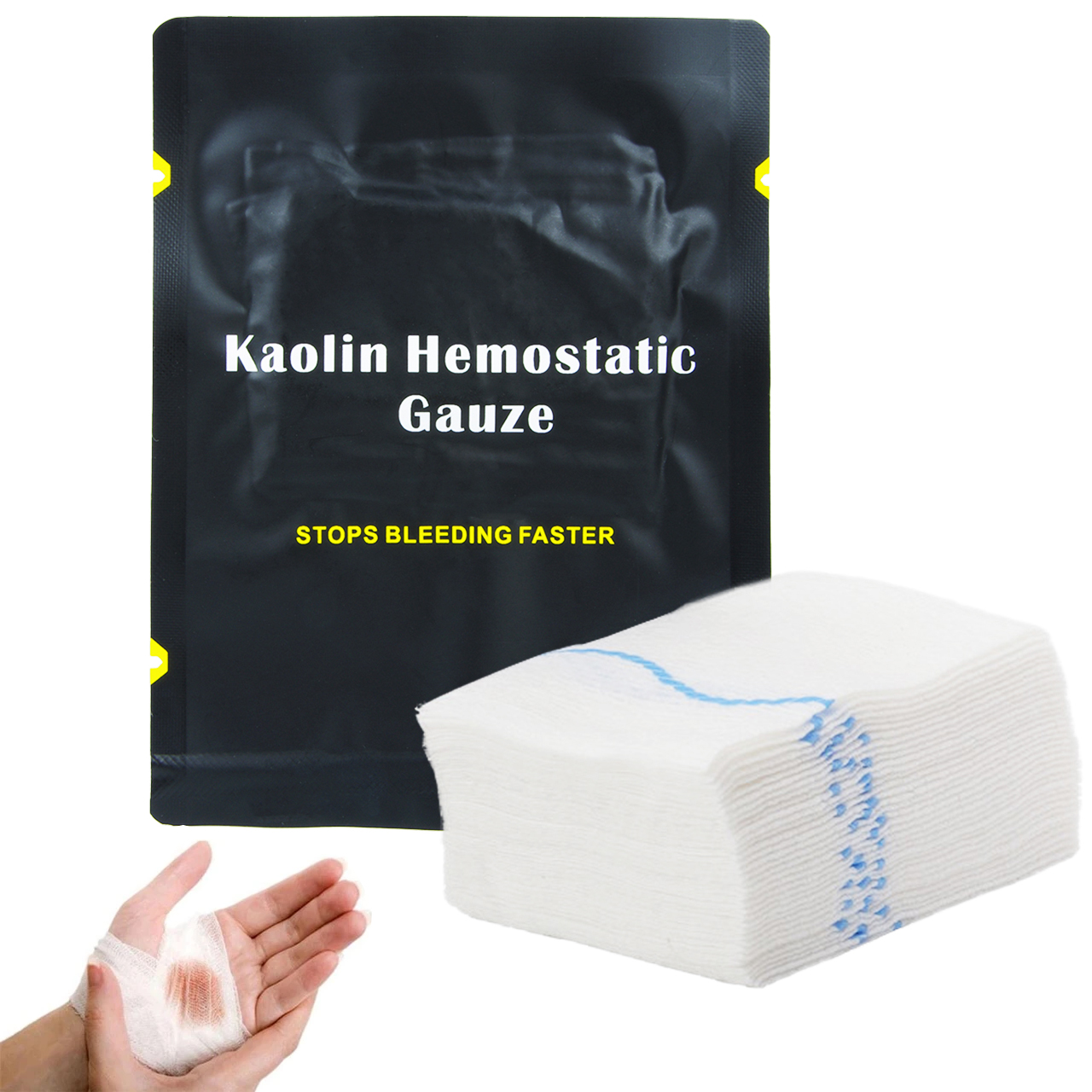 Hemostatische Kaolin Gaas Combat Emergency Trauma Z-vouw Oplosbaar Voor Ifak Tactische Ehbo-kit Medische Wondverband