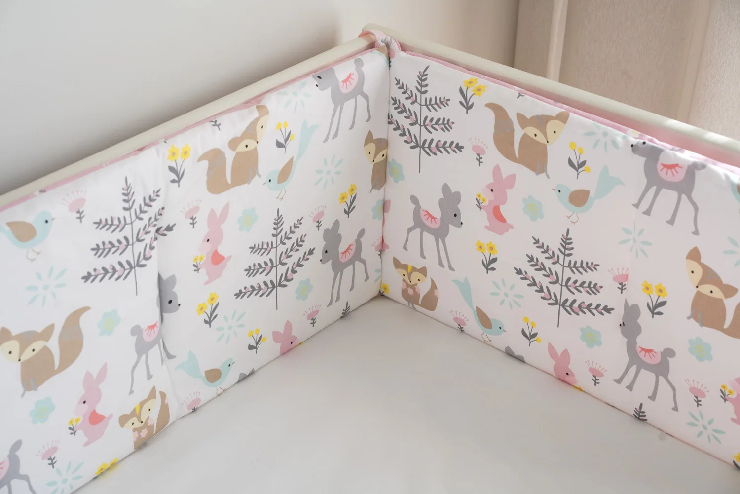 Parachoques para cuna de bebé, Protector anticolisión de algodón, zorro rosa, ropa de cama infantil para niñas, Protector alrededor de cama para cuna