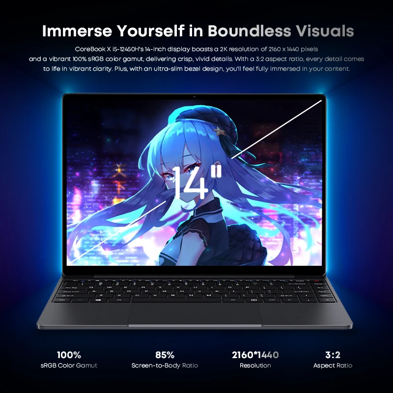 (在庫処分) Chuwi CoreBook X i5-12450H ゲーミングノートパソコン 14インチ FHDスクリーン 16GB RAM 512GB SSD WIFI 6 Windows 11 ゲーミングノートブック
