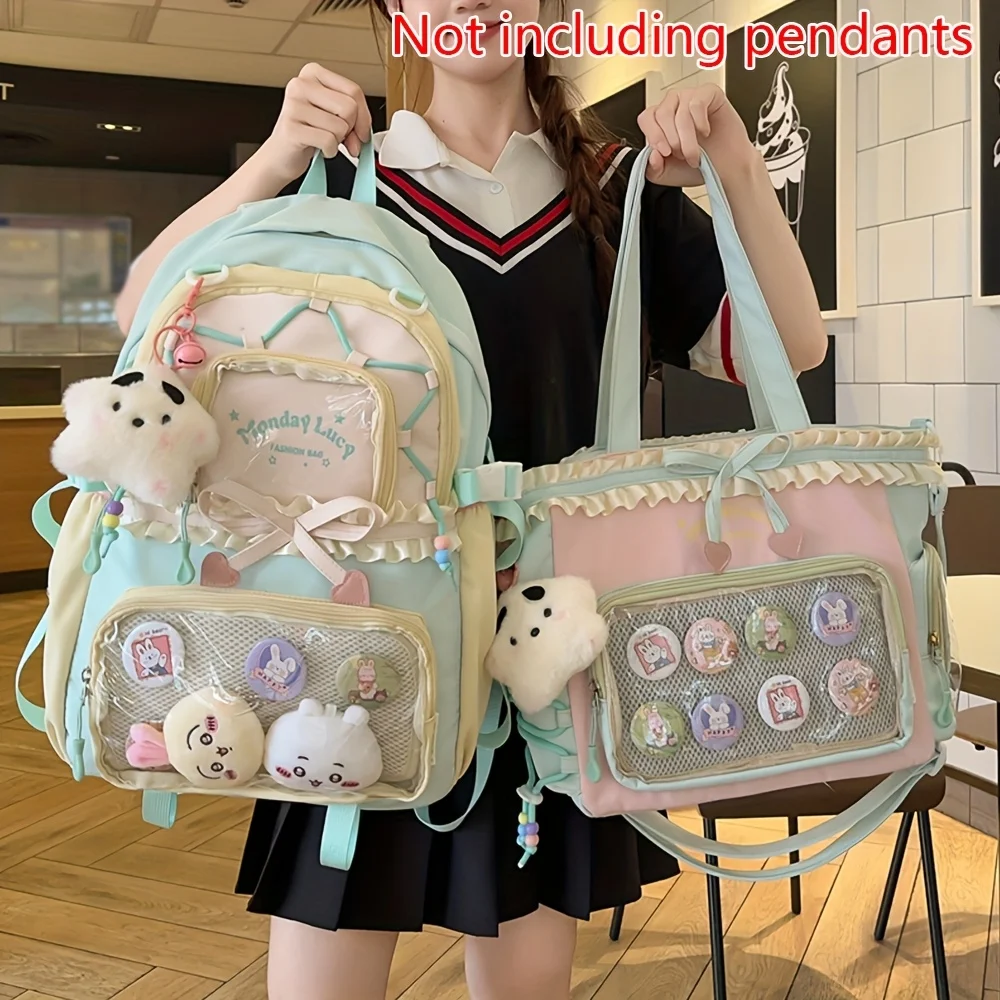 Conjunto de bolsos para mujer, bolsa para el dolor de dos piezas, temporada de regreso a la escuela, mochila de temporada de regreso a la escuela, mochila bonita y ligera de encaje