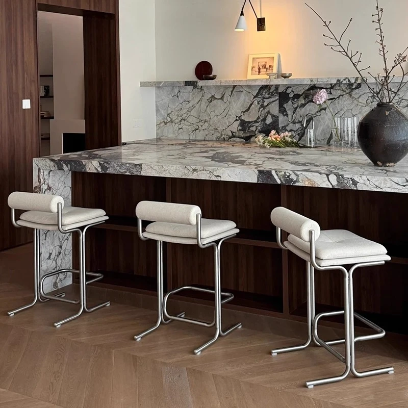 Designer de banco de bar de aço inoxidável minimalista cozinha ilha cadeira bauhaus inspirado assento balcão cadeira de recepção industrial