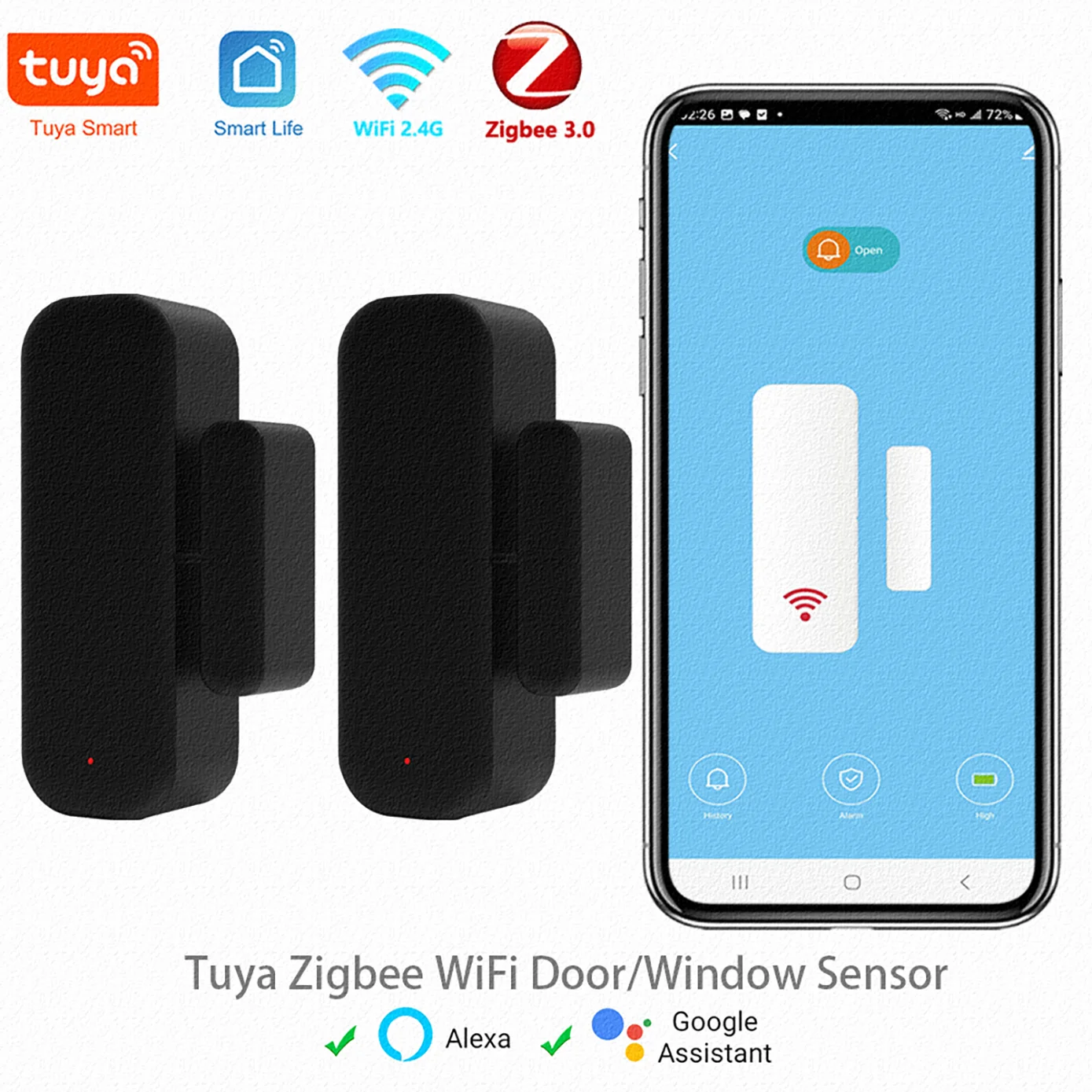 Tuya Wi-Fi/Zigbee датчик двери, окна, умный дом, беспроводной детектор двери, система сигнализации открытия/закрытия двери, работает с Tuya Smart Life