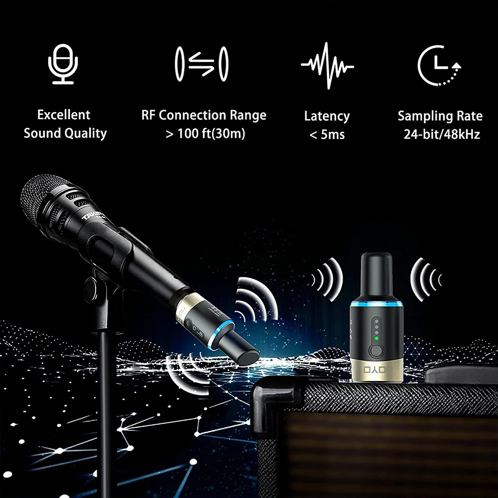 JOYO MW-1 Sistema con micrófono inalámbrico de 5,8 GHz Convertidor de micrófono XLR Receptor transmisor de micrófono inalámbrico para entrevista en vivo/estudio