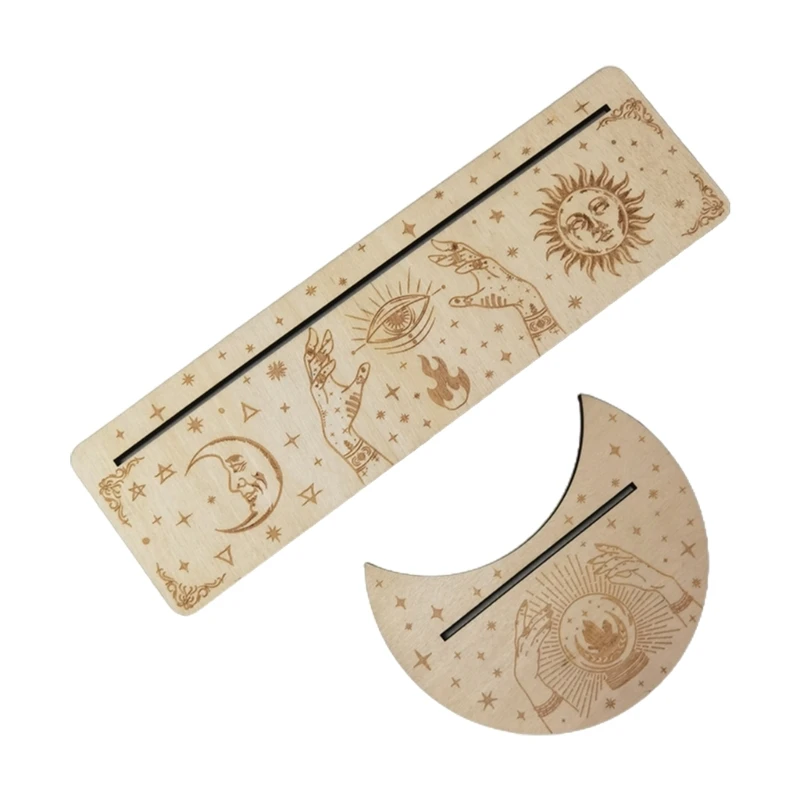 Soporte para cartas Tarot madera G92F, Base para Altar con fases luna, soporte para tarjetas rectangulares con forma