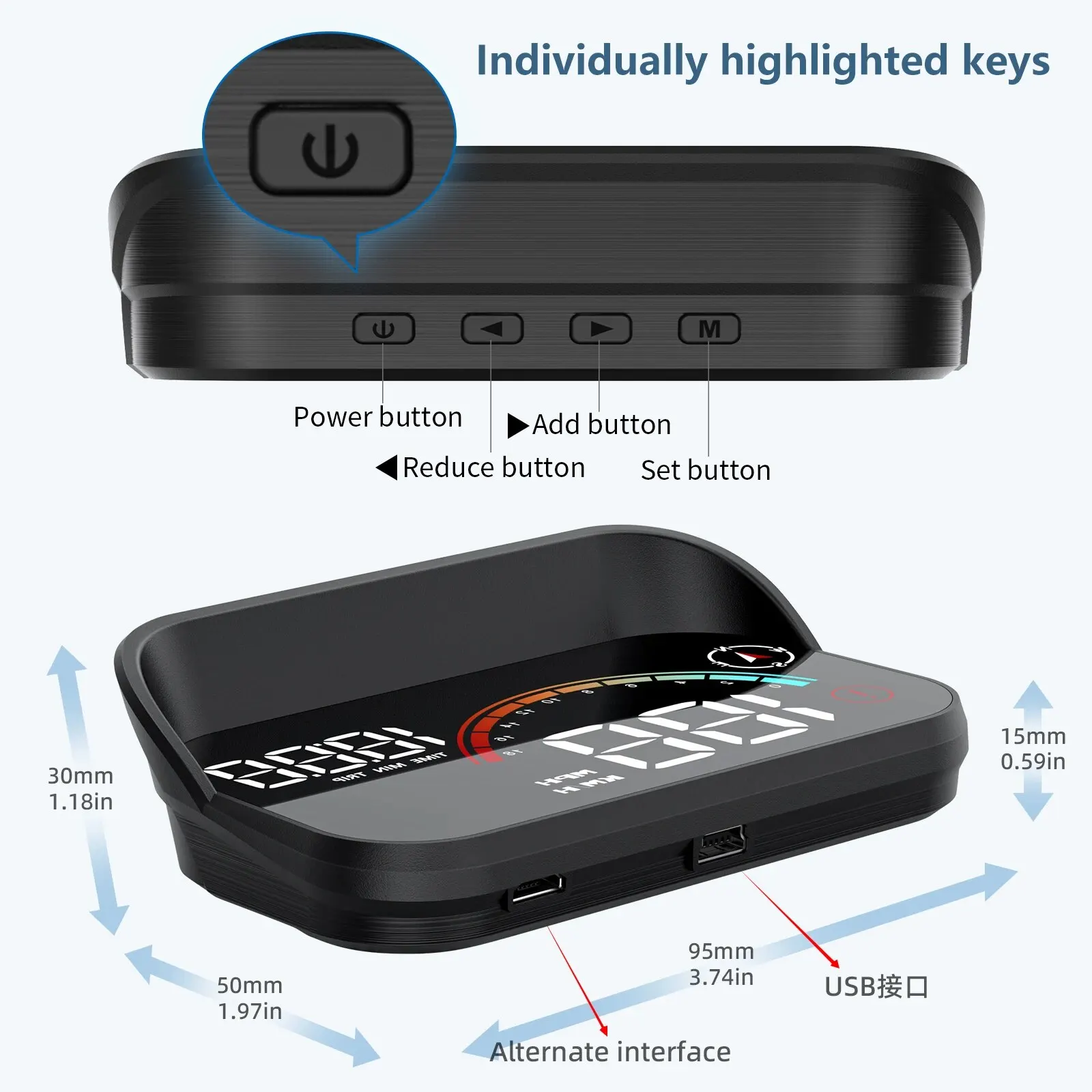 HUD GPS Heap-up-Display M22 Tachometer Universal Multifunktions-Geschwindigkeitsmesser MPH KM/H Bildschirm Windschutzscheibenprojektor für alle Autos