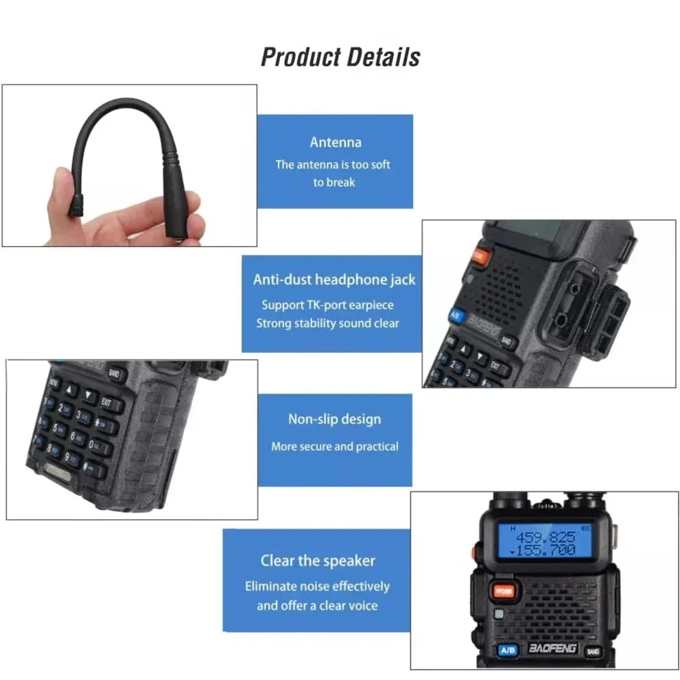 2pcs BAOFENG UV-5R 5W High Power Dual Band Two Way Radio Long Range Handheld Portable Walkies Talkies For Hunting