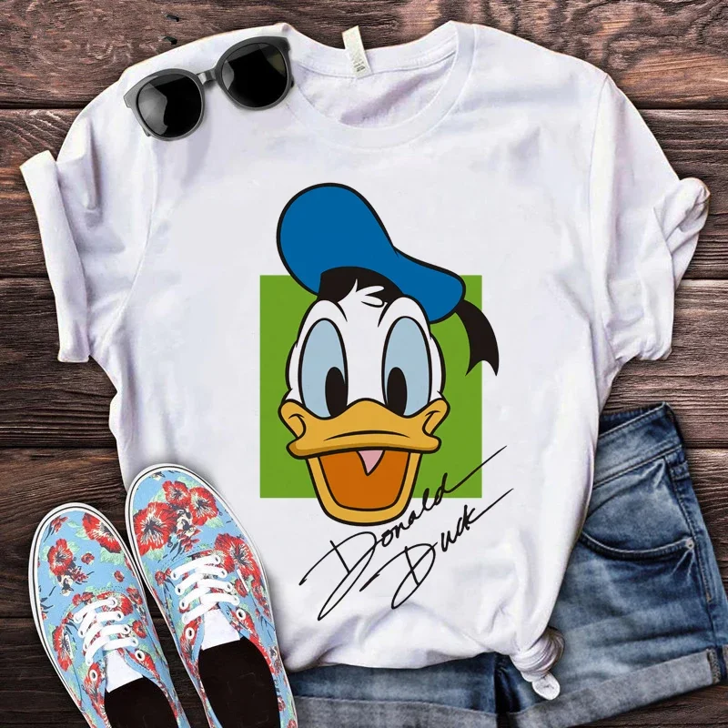 Disney Kawaii Mickey Mouse Kaus Kartun Wanita Y2K Kaus Uniseks Minnie Mouse Pasangan Kaus Lucu Pola Harajuku Atasan Wanita