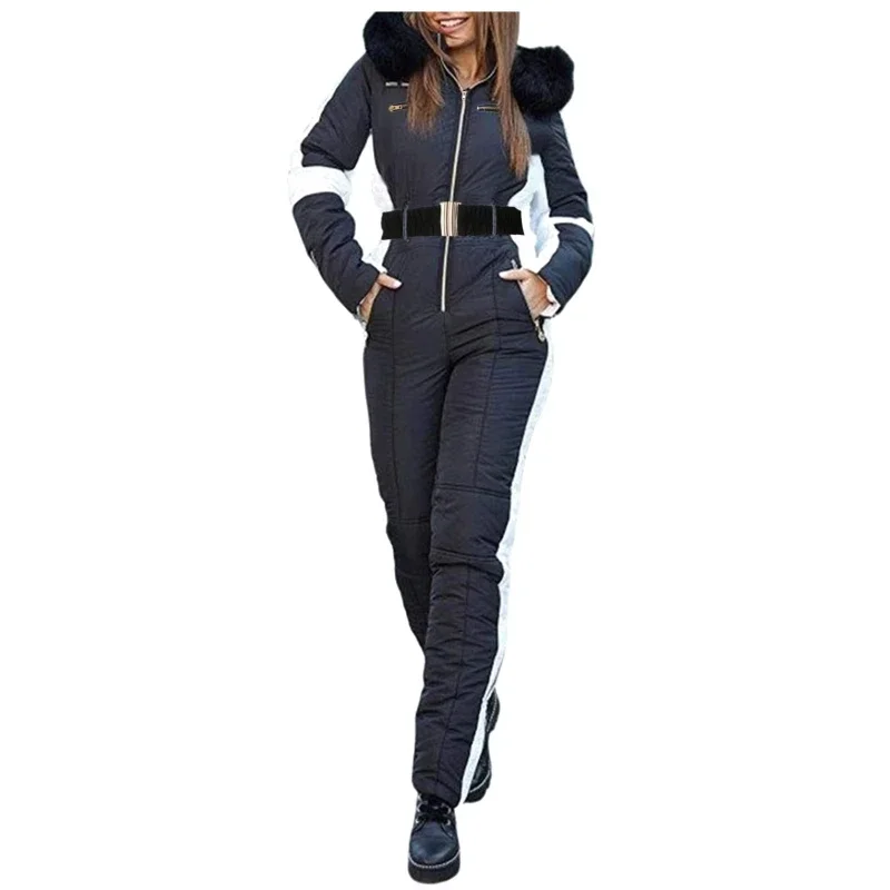 ผู้หญิงแขนยาวกันน้ําWindproofเล่นสกีโดยรวมหญิงElegantสเก็ตบอร์ดJumpsuitฤดูหนาวPatchwork Ski Jumpsuitsสําหรับ