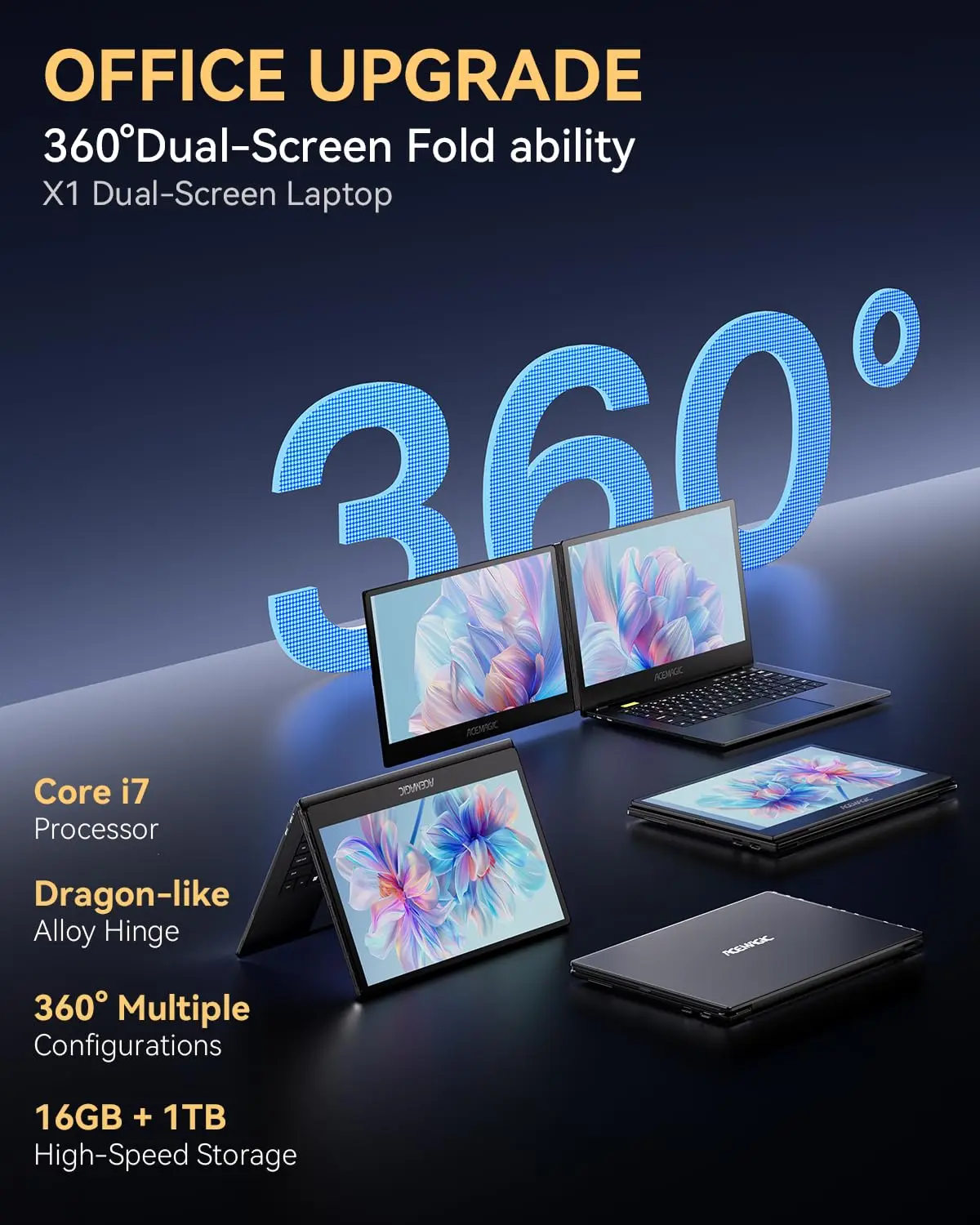 ACEMAGIC X1 Laptop Intel Core i7-1255U 14 Inch 16GB DDR4 RAM 1TB SSD Lightweight Business Computer Notebook FHD Fingerprint