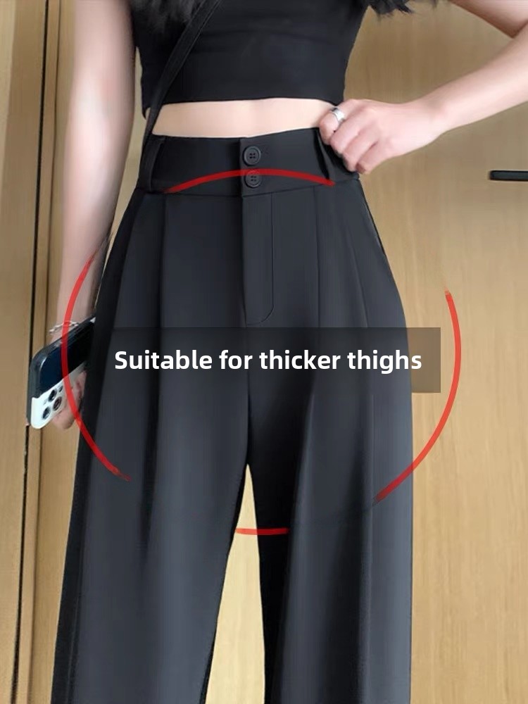 Slim Wide Leg Pants Women's Summer Thin High Waist Profional Suit Pants Straight Casual Bla Floor-Length Pants