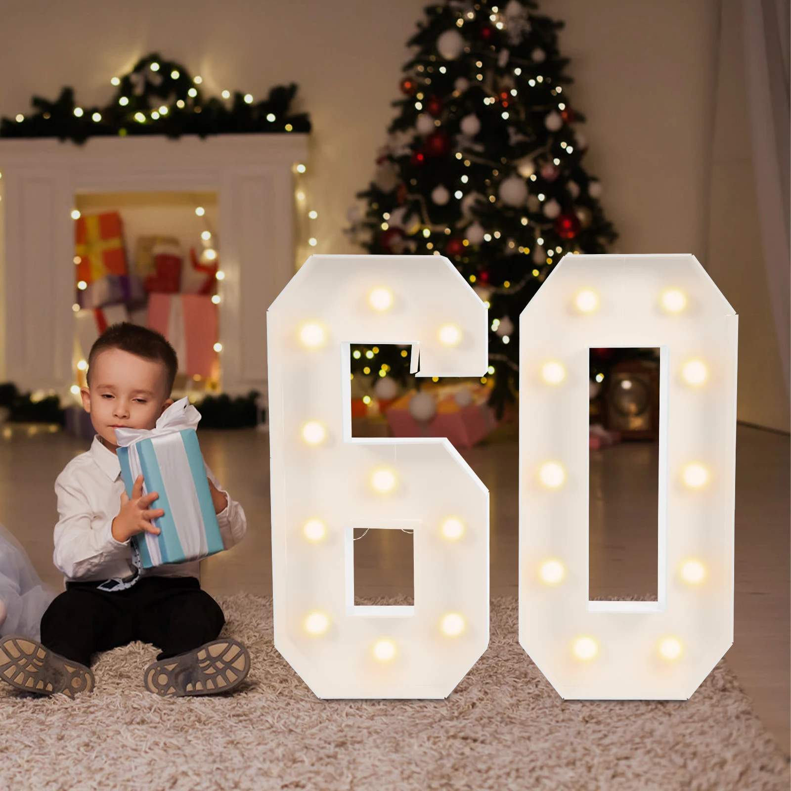 60 leuchtende Zahlen, Partydekorationen zum 60. Geburtstag, Damen und Herren, 3,28 Fuß Höhe, LED-Nachtlampe, Zahlenrahmen, Festzelt, Mosaik-Zahl
