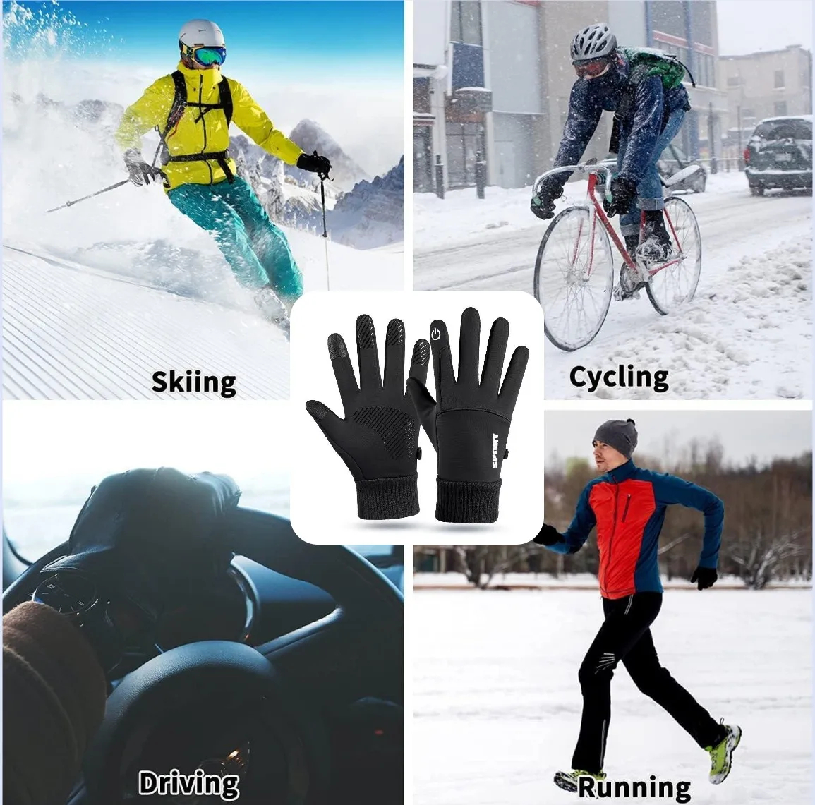 Waterproof Thermal Touch Screen Winter Gloves - Warm Sport Gloves for Men Women (Running Cycling Ski)