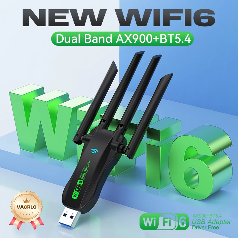 WIFI6 AX900 USB WiFi Bluetooth 5.4 Беспроводной адаптер двухдиапазонный 2,4G + 5 ГГц 4 антенны 900 Мбит/с приемник сетевой карты для WIN 10/11